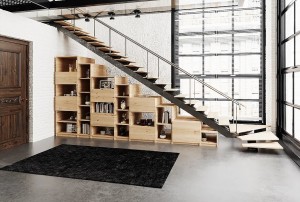 bibliothèque sous escalier